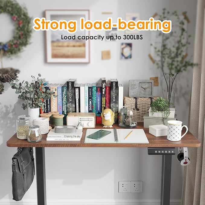 Standing Desk 40x24 Inch Sit Stand Desk Electric Height Adjustable Home Office Desks with Splice Board Ergonomic Rising Modern Lift Motorized Gaming Desktop Workstation (Reddish Brown)