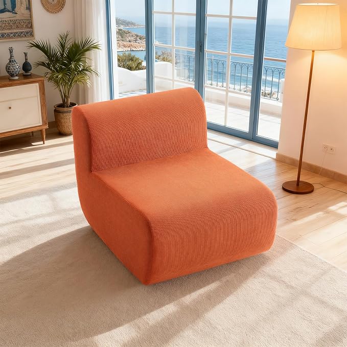 Boneless Sofa 26'' Single Sofa 1 Seater Cloud Floor Couch Corduroy No Assembly Needed Modern Compression Armless Couch in A Box Erogonomic for Living RoomBedroomOffice Orange
