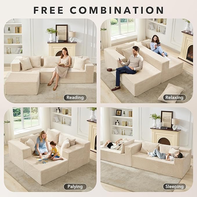 Modular Sectional Sofa Cloud Sectional Couch 106 Comfy L Shaped Black Couches for Living RoomOversized Sofa Sleeper with Deep Seat No Assembly Required