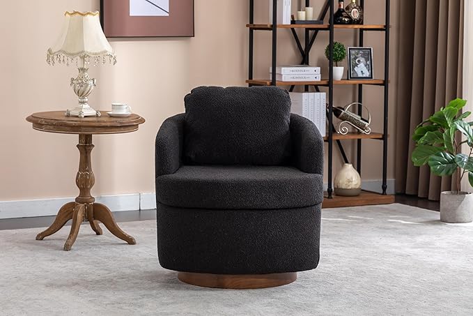 Club Reading ChairTeddy Fabric Armchair360°Swivel Armchair for ApartmentLiving RoomOfficeReception AreaBlack