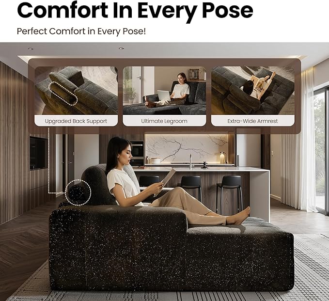 114 Cloud Sectional Couches with OttomanU Shaped Boneless Couch in A BoxDeep Seat Modular Sectional Sofa with Comfy Chaise No Assembly RequiredGrey