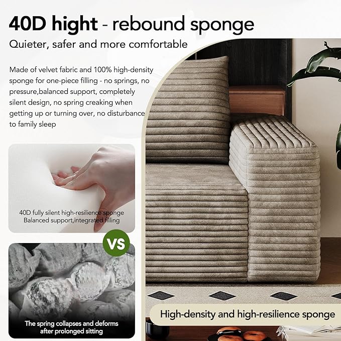 71 Small Space Boneless Modular Couch with Corduroy Memory Foam Deep Seat - Cloud - Comfy No Assembly Required Sofa for Living Room Bedroom &amp Apartment (Camel 71 inch)
