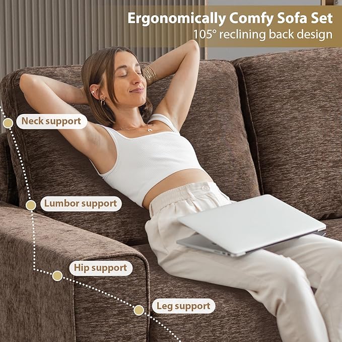 71 Modular Sofa Couch Comfy Chenille Loveseat Sofa Modern Recliner Couch with Deep Seats and Wide Armrests for Living Room(Brown Square backrest)