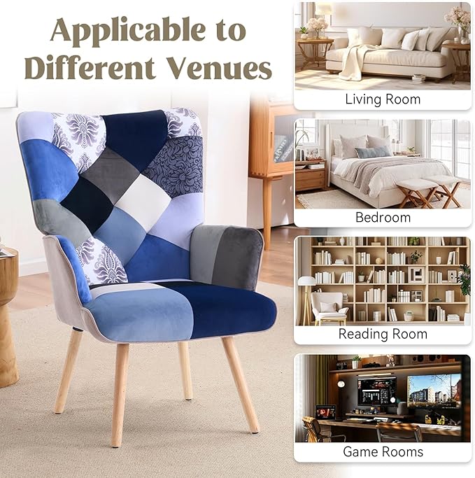 Joysoul Living Room Accent Chair Modern High Back Arm Chair Houndstooth Pattern Bohemian Style Chairs for Bedroom Waiting Room