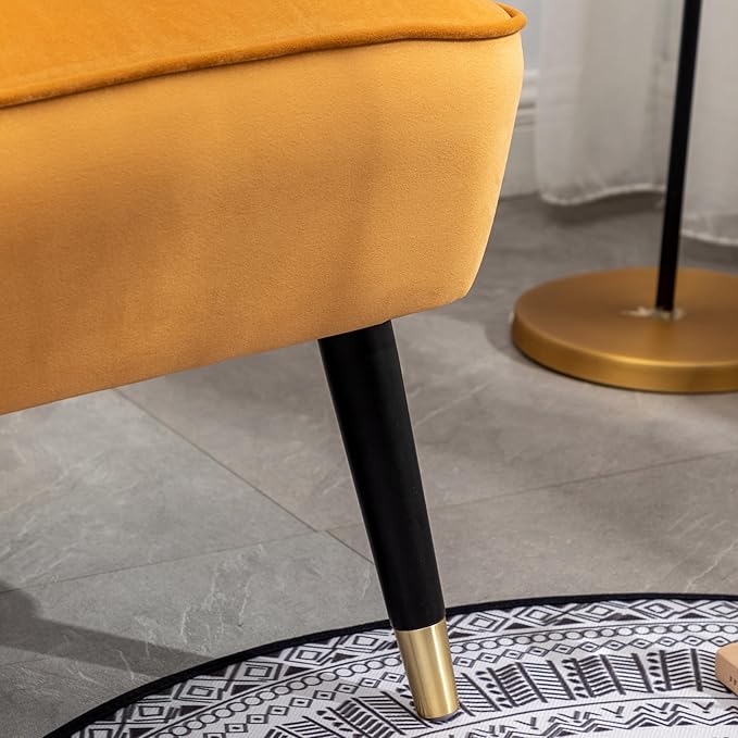 Modern Velvet Accent Chairs Reading Chair Cozy Curved Wingback Leisure Chair Upholstered Single Sofa Chair for Living Room Dining Room Bedroom Dressing Table Office (Gold)