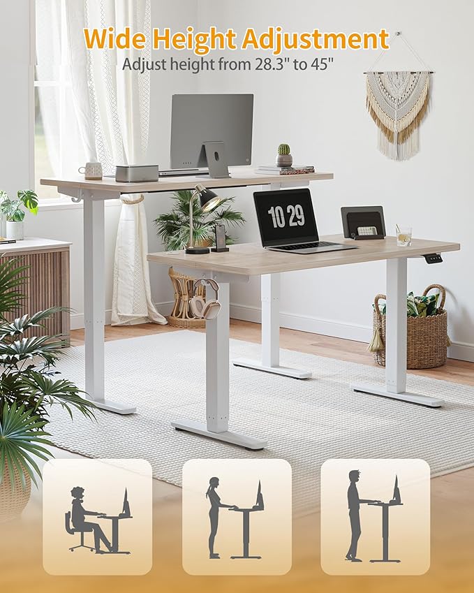 CubiCubi Height Adjustable Electric Standing Desk 48 x 24 Inches Stand Up Table Sit Stand Home Office Desk with Splice Board Maple