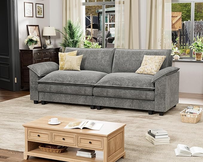 Homall 80 Modular Sectional Sofa Loveseat Sofa Couch with Double-Layer Cushion DIY Combination Chenille Deep 2-Seat Cloud Couch for Living Room Apartment (Bright Grey Loveseat Sofa)