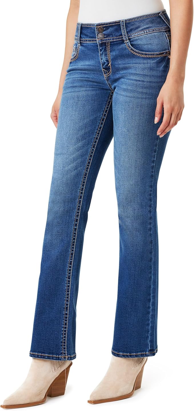 WallFlower Luscious Curvy Bootcut Jeans for Women Mid-Rise Insta Stretch Denim Size-Inclusive Juniors Jeans