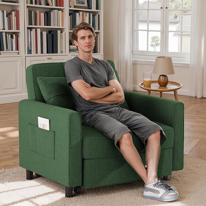 Gizoon Sofa Bed Chair 3 in 1 Convertible Pullout Single Sleeper Chair Bed with Adjustable Backrest Spacious Multifunctional Sofa Couches for Living Room Bedroom Apartment