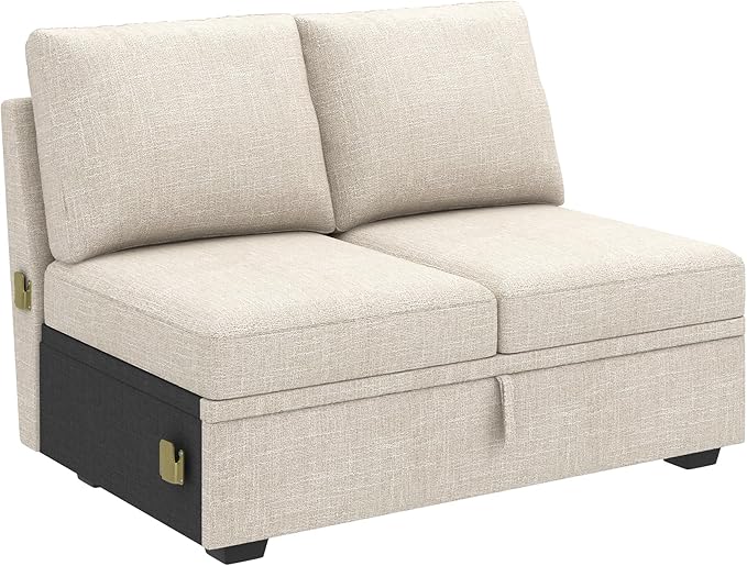 HONBAY Storage Loveseat for Modular Sleeper Sofa with Pull Out Bed Double Seat with Storage for Couch Bed Beige