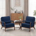 Mid Century Modern Chair Set of 2 Upholstered Lounge Arm Chair with Solid Wood Frame Comfy Accent Chair for Living Room Bedroom Reading Reception Blue