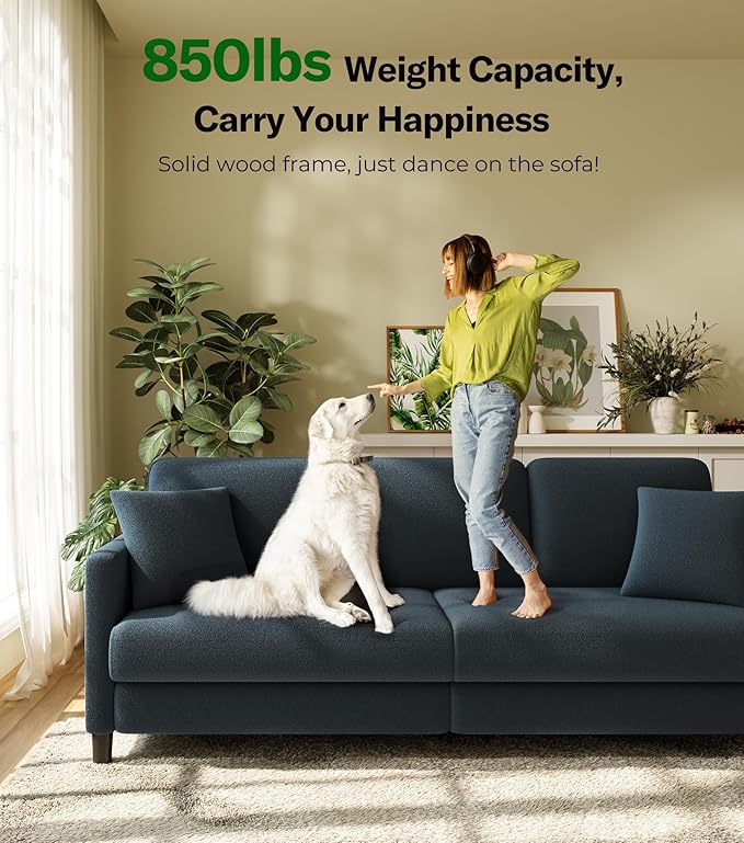 83 Couches for Living Room Comfy Sofas for Living Room Teddy Sofa Couch Tool-Free Setup Loveseat Sofa All-Wood Love Seat Couches Small Couch 2 Pillows Included Blue Grey