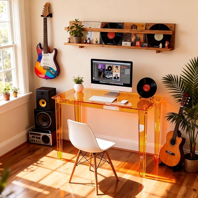 Acrylic Desk Clear Modern Writing Table for Home Office (Orange Nomal)