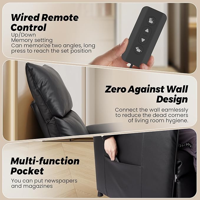 Electric Recliner Chair with Heat and Massage Power Recliner Sofa Bed for Living Room Home Theater or Office Heated Recliner Adjustable PU Leather Massage Chair Remote Control Black