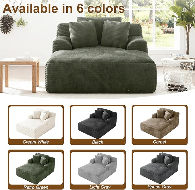 Avenix 66 Oversized Boneless Chaise Lounge Chair IndoorCorduroy Comfy Oversized Reading Chair Boneless Couch Bed ChairNo Assembly RequiredGreen