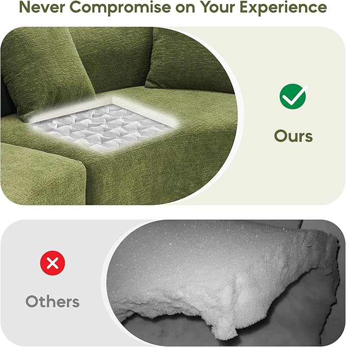 Yoglad 110‘’ Boneless Curved Sofa Modern Cloud 4-Seater Floor Couch Minimalist Compression Sofa for Living Room Apartment Studio Office No Assembly Needed(Chenille Green)