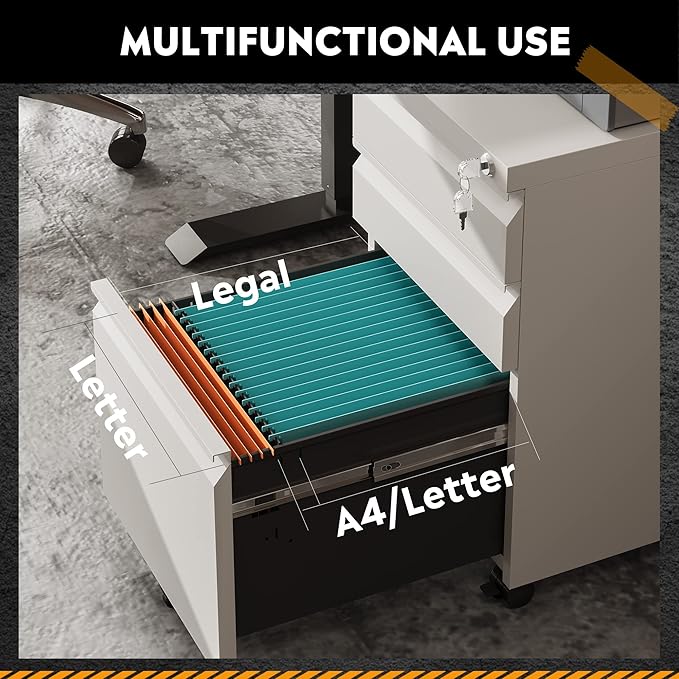 DEVAISE 3-Drawer Mobile File Cabinet (Under Office Desk) Assembled Except Casters Fits Letter/Standard Sizes White