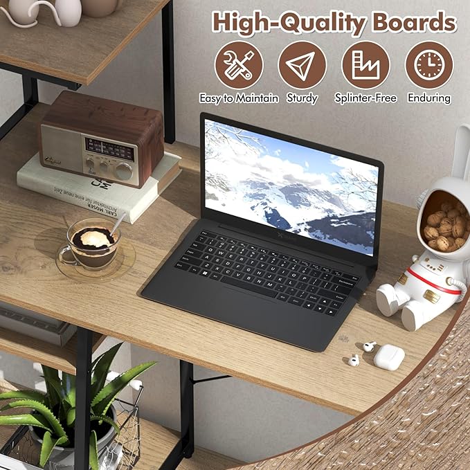 POWERSTONE 40 Computer Desk with 4-Tier Storage Shelves Home Office Corner Desk Writing Study Workstation Table for Small Space Natural