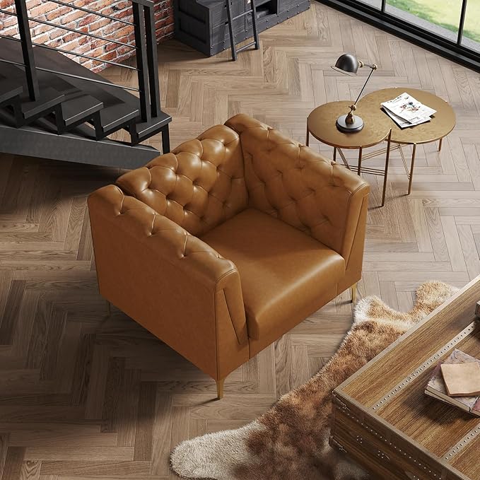 40 Mid-Century Modern Sofa ChairAccent Chair with Deep Seat with Armrests Easy Installation Comfy Armchair for Living Room Apartment Brown