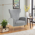 Accent Chair Upholstered Armchair with High Wingback &amp Metal Legs Mid-Century Modern Comfy Single Sofa Reading Chairs for Living Room Bedroom (Grey Set of 1)