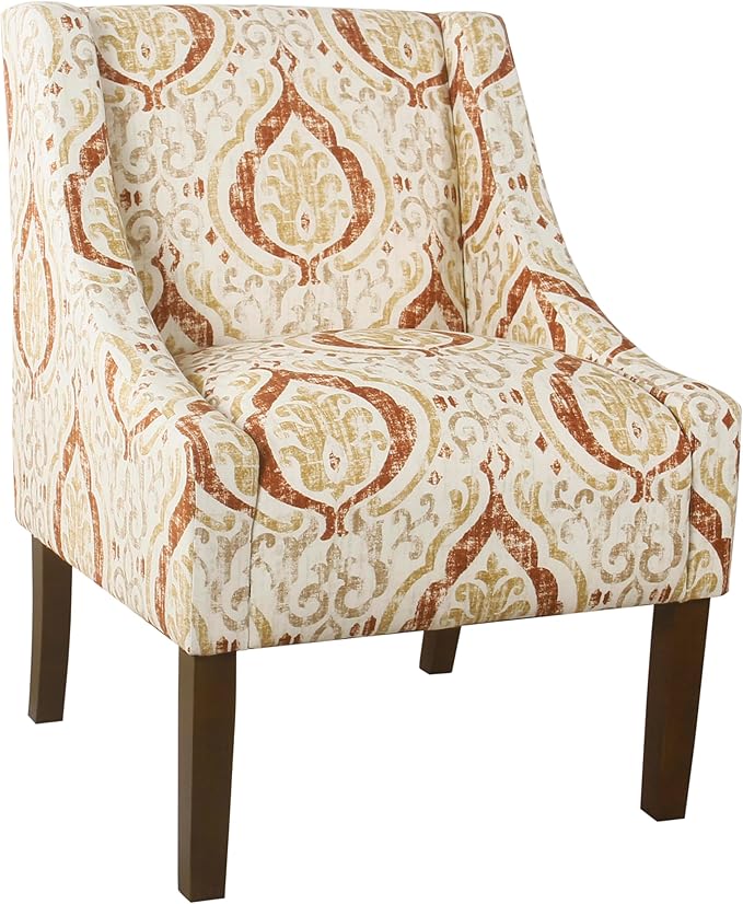 Homepop Home Decor | Upholstered Classic Swoop Arm Accent Chair | Accent Chairs for Living Room &amp Bedroom | Decorative Home FurnitureOrange and Cream Medallion