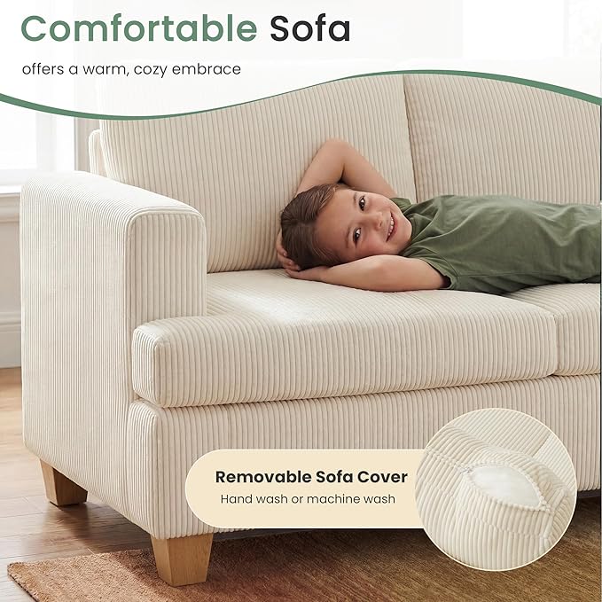 3 Pieces Corduroy Couch Set for Living Room 3 Seater &amp Loveset*2 Cloud Sofa Deep Seat Floor Couch for Bedroom Futon Modern Sofa Bed White Corduroy
