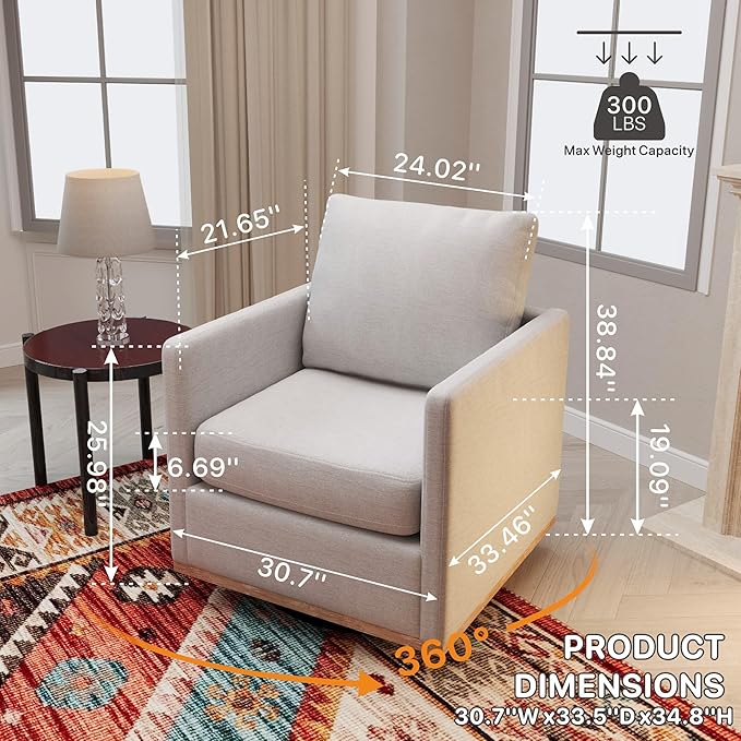 Chenille Swivel Chairs Set of 2 30.7 W Modern Accent Single Sofa Armchairs for Office Living Room Bedroom Light Gray.