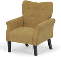 Athena Collection Mid Century Accent Chair Upholstered Modern Comfy Armchair Single Sofa Elegant Vanity Chair Reading Chair with High Back and Solid Wood Legs for Bedroom Living Room Dark Yellow