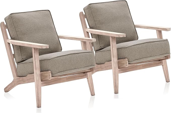 BELLEZE Mid Century Modern Chairs Set of 2 Upholstered Linen Arm Chairs with Sturdy Wood Frame Easy Assembly Comfortable Accent Chairs for Living Room Bedroom Office - Maximus (Gray)