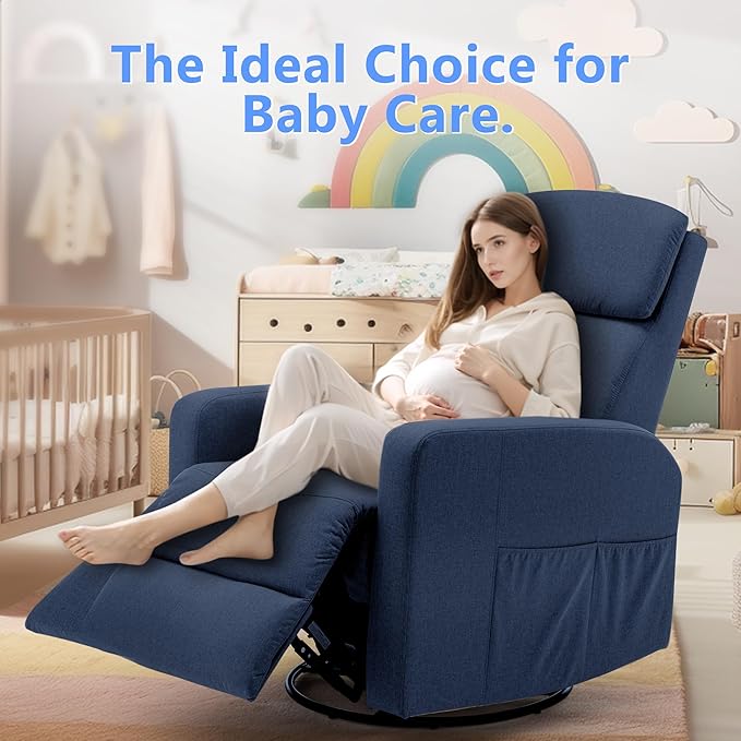Power Swivel Recliner Chairs for Adults Electric Glider Rocking Chair Nursery Glider Recliner Nursery Chair with Classified Side Pocket Nursery Rocking Chairs with USB and Type-C Ports