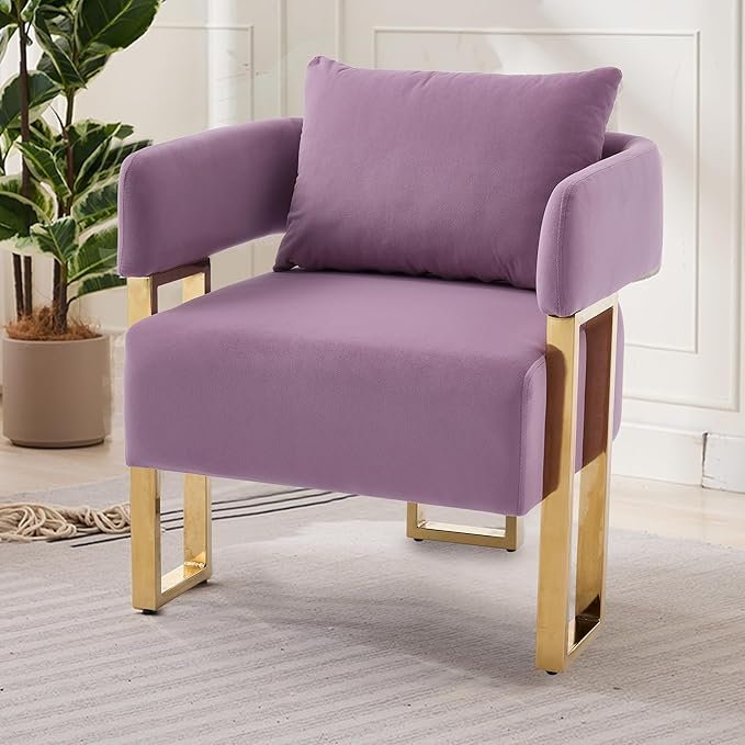 Oversized Lilac Teddy Accent Chair Modern Barrel Chair with Gold Legs Metal Frame Upholstered Armchair for Bedroom Living Room Sofa Chair Club Side Chairs Home/Business (Set of 2 Lilac)