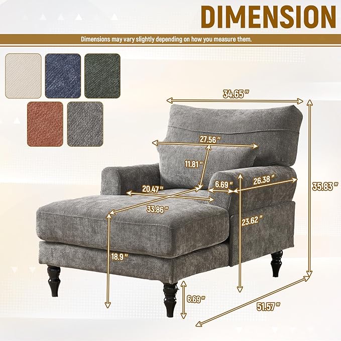 Accent Chair 51'' Modern Armchair for Living Room Upholstered High Back Lazy Sleeper Armchair Recliner for Woman Chaise Lounge Chair Indoor Single Reading Sofa with Wood Legs