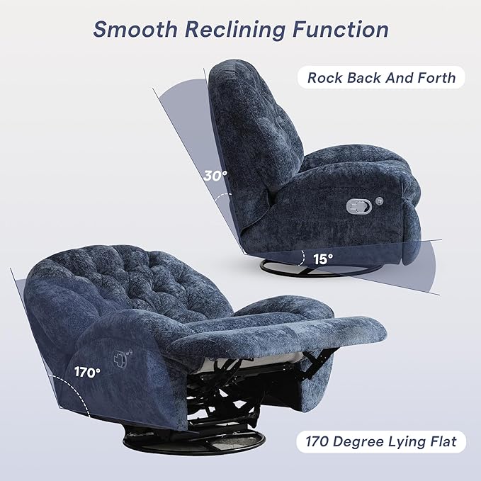 360° Swivel Rokcer Recliner for Adults Manual Rocking Chair for Living RoomBedroom (Chenille Blue)