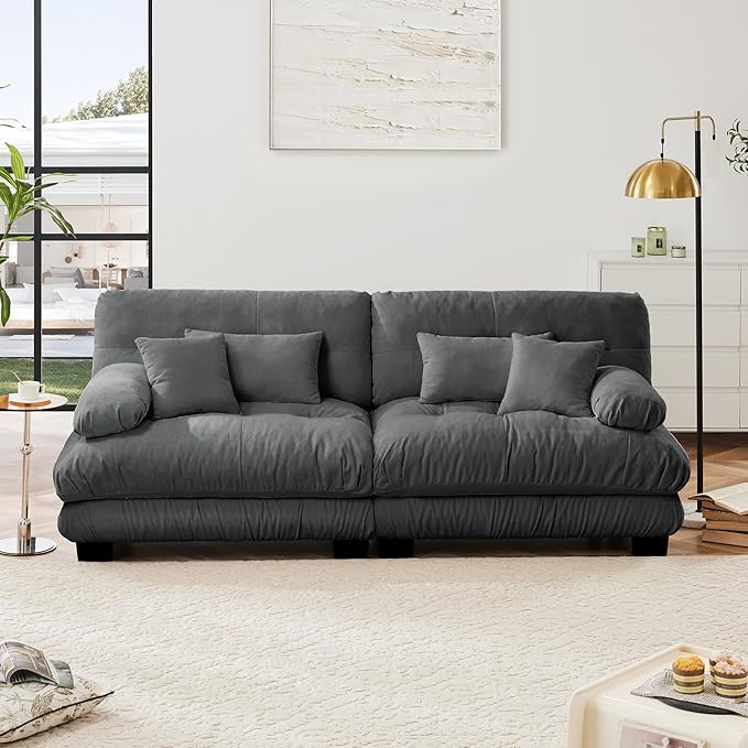 Oversized Modular Sectional Sofa 94.4 Inch Comfy Chenille Cloud Couches for Living Room Office Loveseat Sofa with 4 Pillows Square Handrail Gray