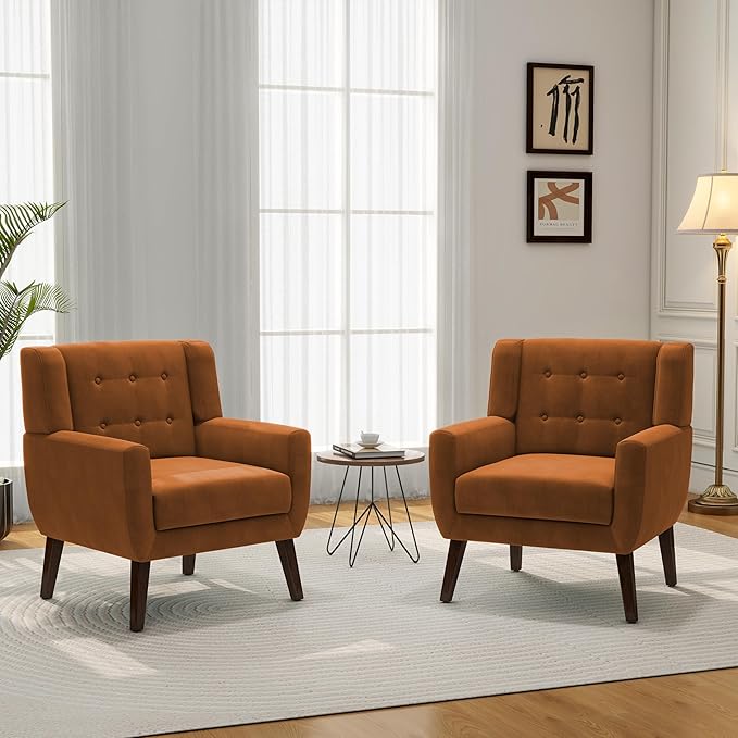 Accent Chair Modern Velvet Arm Chair for Living Room Bedroom Comfy High-Resilient Sponge Reading Chair for Small Spaces-Velvet Orange Set of 1
