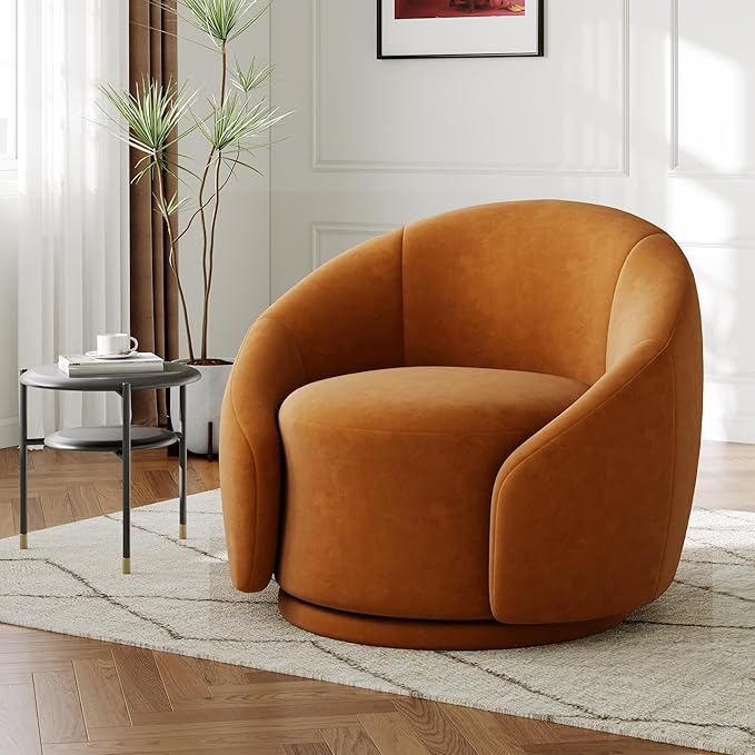 Swivel Accent Chairs Set of 2 Swivel Velvet Chair for Living Room No Assembly Small Comfy Round Barrel Armchair for Bedroom Office Waiting Room Orange