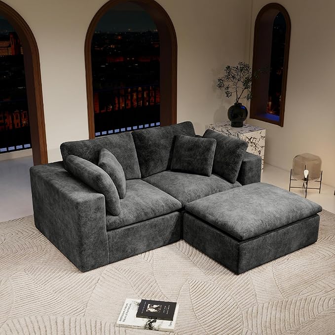 roomfitters 78.8 Modular Sectional Sofa 3-Piece Compressed Cloud Couch No Assembly Required Plush Corduroy Grey