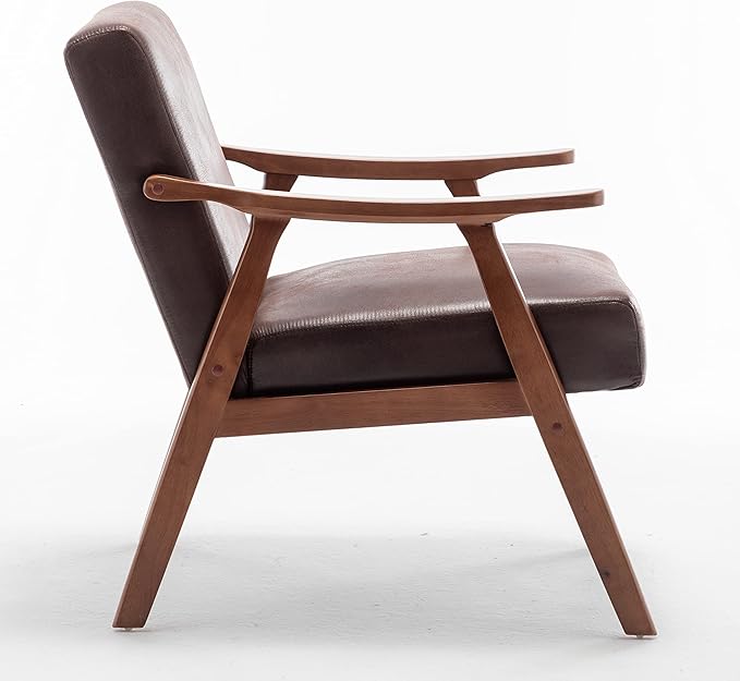 Accent Chair with Microfiber Upholstery and Solid Wood Frame Classic Mid-Century Modern Living Room Furniture for Extra Seating Dark Brown