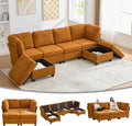 113 Modular Sectional Sofa Couch with Storage U Shaped 4 Seat Couches with Movable Ottoman Freely Combinable Deep Seat Sofa Upholstered Sectional Couches for Living Room Orange