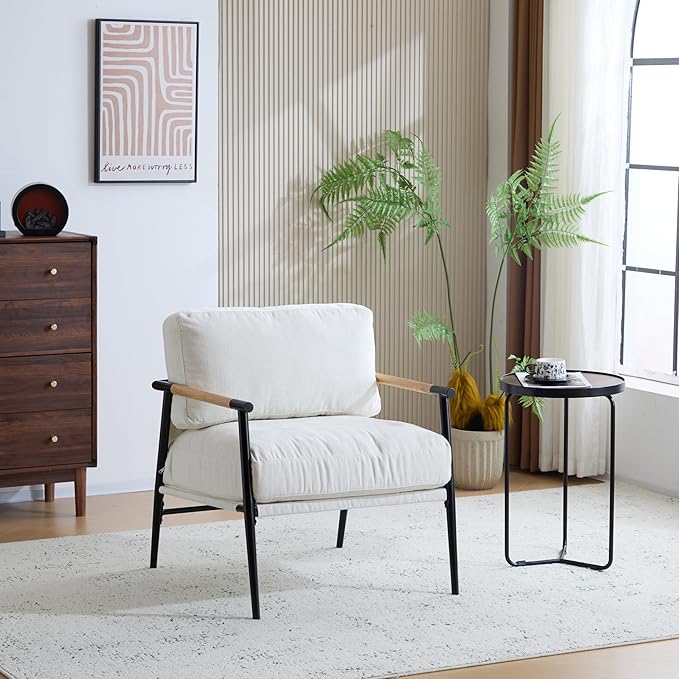 Christopher Knight Home Modern Fabric Accent Chair with Removable Cushions Metal Frame Minimalist Living Room Armchair Bedroom Comfy Reading Chair Beige