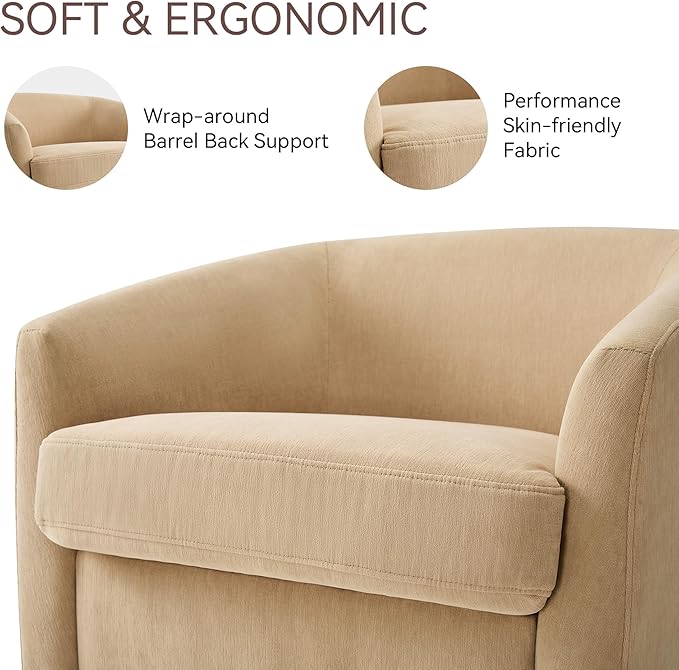 Swivel Barrel Accent Chair Round Chenille Fabric Living Room Arm Chairs Modern Upholstered Comfty Reading Nook Chairs for Bedroom Small Club Armchair Single Sofa Side Chair Coffee