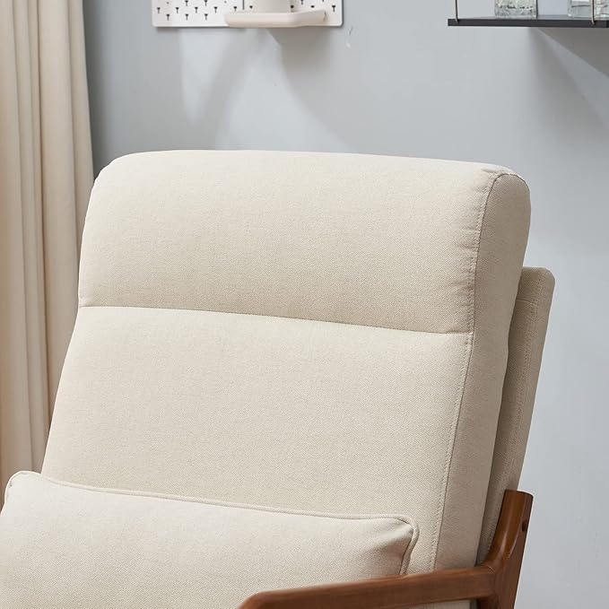 Accent Chair Mid-Century Modern Chair with Pillow High Back Upholstered Lounge Arm Chair with Solid Wood Frame &amp Soft Cushion for Living Room Bedroom Belcony White