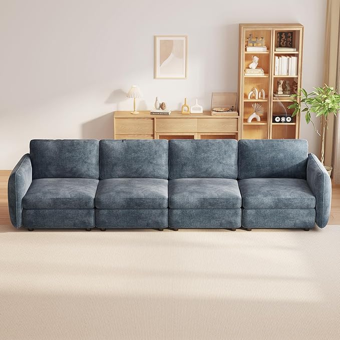 120.07 L Couch 4-Seater Modular Sectional Sofa 4 Seat Comfy Cloud Couch Upholstered Sectional Sofa with Deep Seat for Living Room Apartments Office Blue (No Ottoman)
