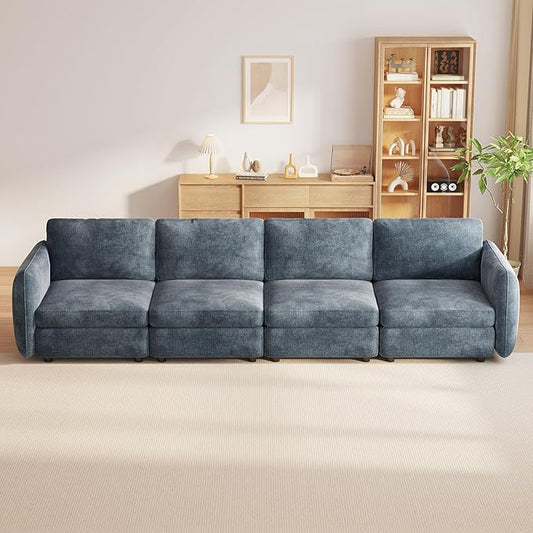 120.07 L Couch 4-Seater Modular Sectional Sofa 4 Seat Comfy Cloud Couch Upholstered Sectional Sofa with Deep Seat for Living Room Apartments Office Blue (No Ottoman)