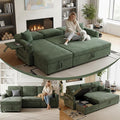 83 Sleeper Sectional Sofa Comfy Convertible Sofa Bed with Pull Out Couches Small Desktop Corduroy L Shaped Couch with Reversible Storage Chaise &amp USB for Living Room Apartment Green