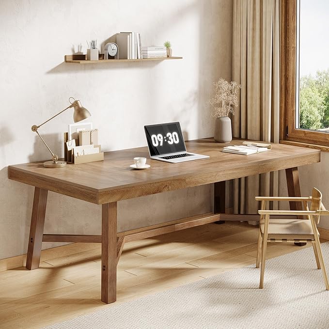 Tribesigns 71-Inch Executive Desk Farmhouse Office Computer Desk with Sturdy Leg Structure Rectangular Writing Table Business Furniture for Home Office Natural