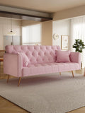 KEIKI 71 INCH Loveseat Sofa with Adjustable Backrest Upholstered 2 Seater Velvet Couch for Living Room Bedroom Office Apartment Pink