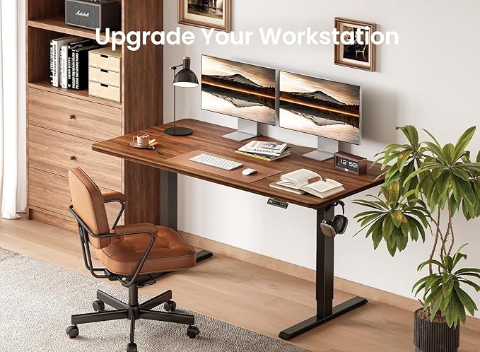 BANTI 63 × 28 Inches Standing Desk Ergonomic Electric Height Adjustable Sit and Stand Up Computer Desk with a Deeper Desktop Black Frame/Black Walnut Top