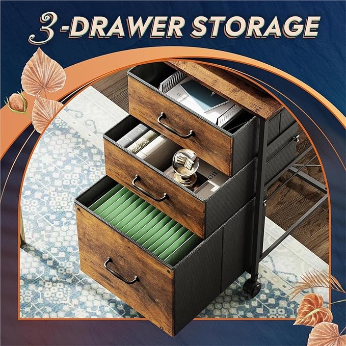 Mobile File Cabinet Mobile File Cabinet Rolling Printer Stand with 3 Drawers Fabric Vertical Filing Fits A4 Or Letter Size for Home Office