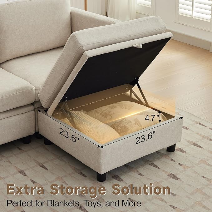 Sectional Modular Sofa with Storage Sectional U Shaped Couches for Living Room Cloud Convertible Sectional Sofa with Chaise 6-Seat Couch with Cushions Adjustable Backrest Khaki